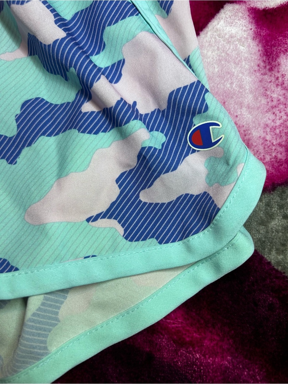 Champion Girls Pastel Camo Athletic Shorts - Pink, Mint & Blue - Picture 2 of 4